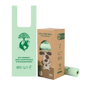 Saco de resíduos para cachorro eco-amigável, novo design 100% verde biodegradável, saco de cocô de cachorro com alça