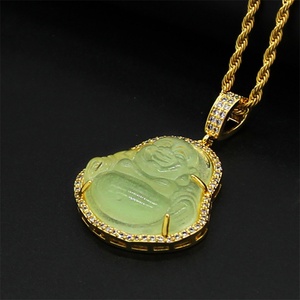 Vente directe usine Collier Bouddha Maitreya en jade plaqué or 18 carats pour femme - Product Image 5