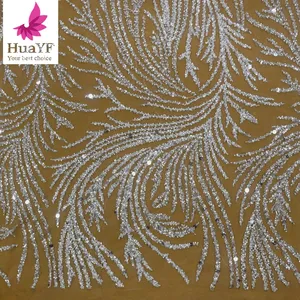 HY1727 silver white embroidery bridal laces fabrics for wedding bridal lace fabric wholesale