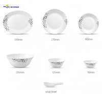 Service de table en verre opale 33 pièces, design moderne noir et blanc, bord ondulé, assiettes pour usage quotidien à la maison, vaisselle pour la cuisine
