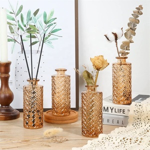 Jarrón de Vidrio Transparente Ámbar Cuadrado Pequeño de 6 Piezas, Decoración Moderna para el Hogar, Arreglo Floral, Jarrón Hidropónico de Escritorio, Jarrón para Bodas - Product Image 6