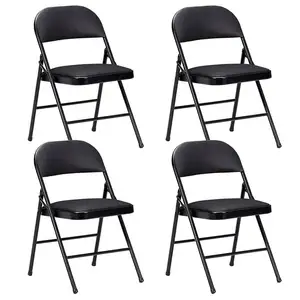 Wholesale Soft PU Padded Seats Black Metal Steel Folding Chairs for Events