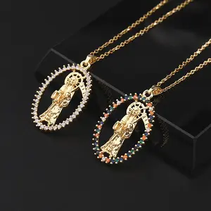 18K Gold Plated Santa Muerte Pendant Mexican Saint of Death Good Luck Talisman Jewelry Catholic Necklace Pendant for Women Men