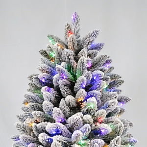 Sapin de Noël floqué multicolore pré-éclairé, branches argentées, lumières LED vibrantes, support robuste pour une décoration festive magique - Product Image 2