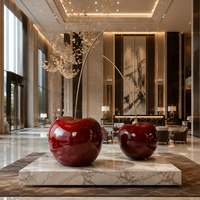 Grande statue de cerise en résine, sculpture de fruit moderne, peinte à la main, orange brillant, taille personnalisable, luxe, salon, hall d'hôtel