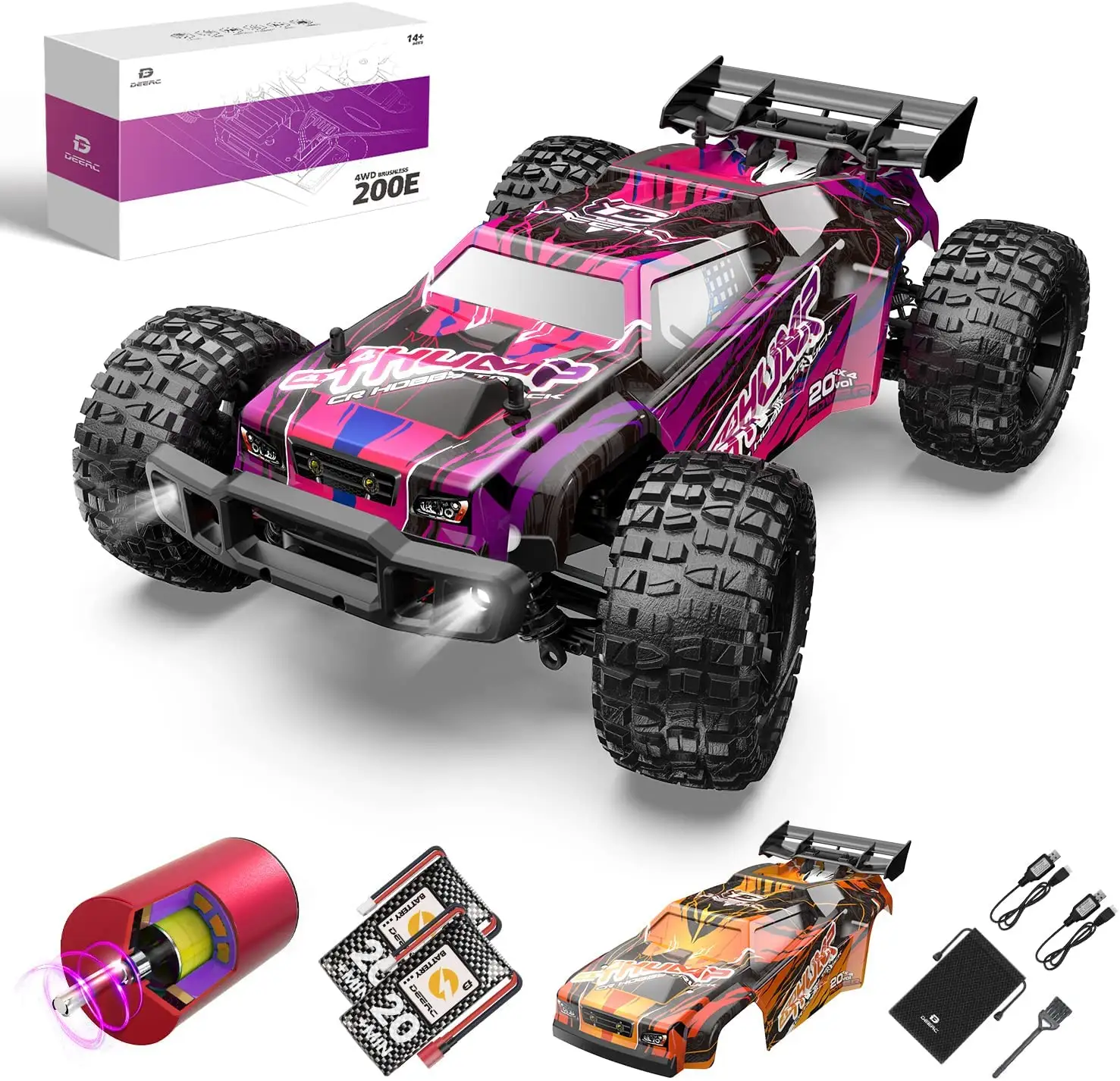 DEERC 200E Upgraded 1/10 Scale 65 KM/H Ultra High Speed Remote Control Car Dual Shells Brushless Hobby Grade RC Car