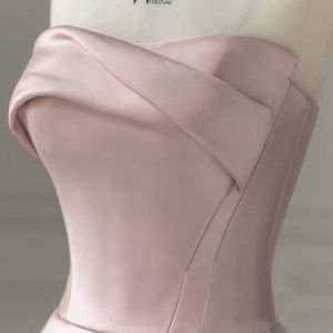 Satin Strapless Mermaid Evening Dress Natural Waist Asymmetric Design Pink Color X046 - Product Image 2