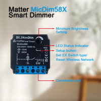 BiliHonDim MicDim58X - Regulador de Intensidad Inteligente, 220~240V, Sin Neutro, 1~100% de Atenuación, Memoria de Brillo, Control por Voz y Aplicación, Lámpara LED