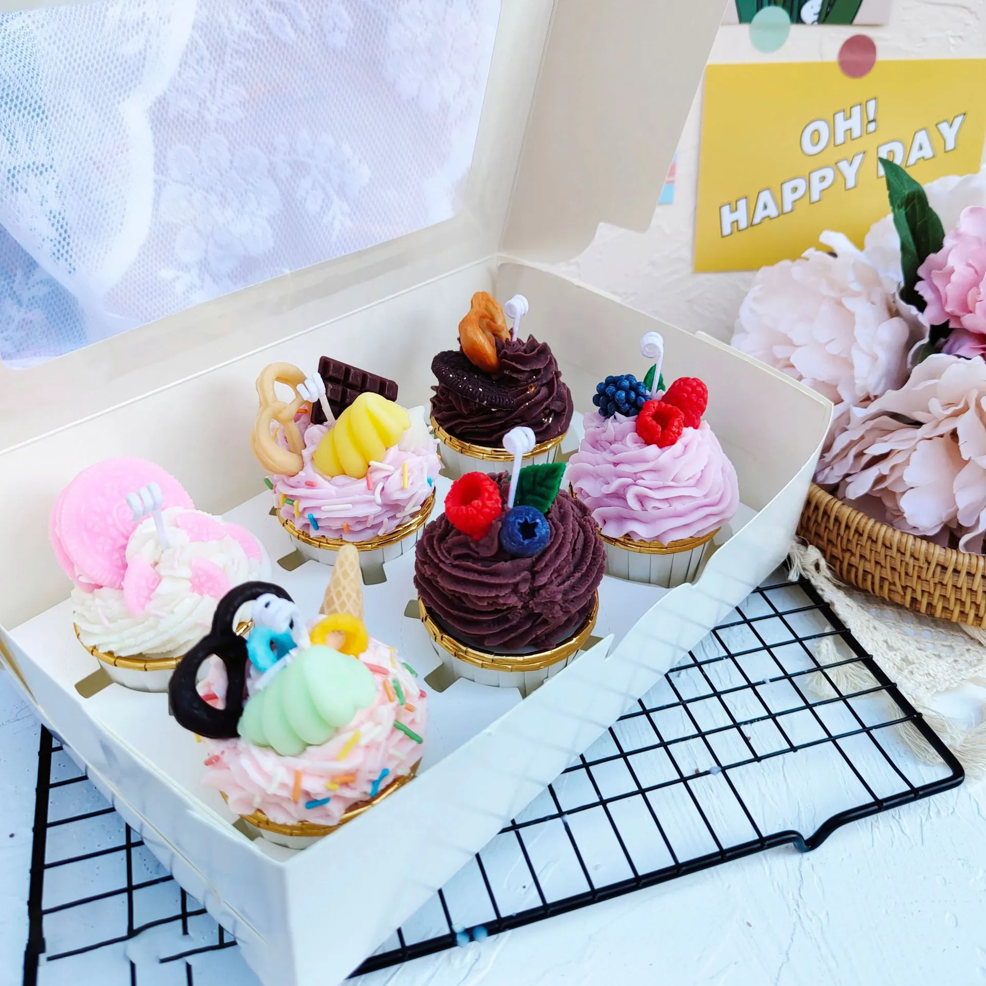 크리 에이 티브 생일 선물 소품 케이크 아이스크림 촛불 현대 마시맬로 향기로운 양초 간장 왁스 비스킷 컵 케이크 촛불