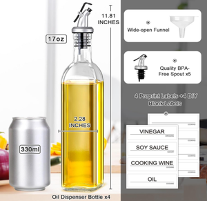 Vente en gros de bouteilles distributrices d'<span class=keywords><strong>huile</strong></span> d'olive de 17 oz, récipients pour <span class=keywords><strong>huile</strong></span> de cuisson, <span class=keywords><strong>carafe</strong></span> en verre avec étiquettes et couvercles - Product Image 4