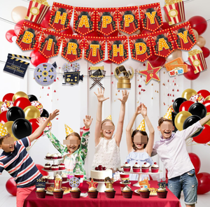 Bannières pour Soirée <span class=keywords><strong>Cinéma</strong></span> <span class=keywords><strong>Anniversaire</strong></span>, Drapeaux de <span class=keywords><strong>Cinéma</strong></span>, Guirlande, Décorations pour Cupcakes, Décorations de Gâteau, Ballons Confettis Métalliques en Latex - Product Image 3