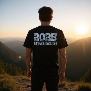 Maglietta promozionale unisex nera 2025 A Year To Thrive - Product Image 3
