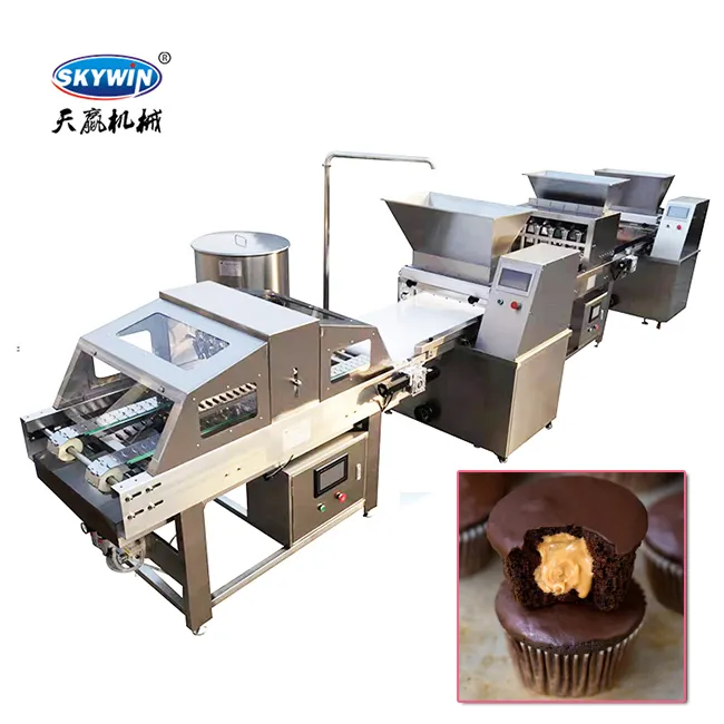 Skywin küçük fırın krem dolum fındık muffin kek yapma makinesi üretim hattı