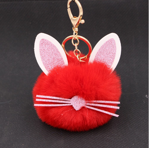 Nouvelle conception En Gros rouge jaune rose Faux Lapin Fourrure bonjour <span class=keywords><strong>kitty</strong></span> chat oreille Boule Porte-clés Porte-clés pour les filles femmes enfants enfants - Product Image 1