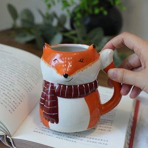 Taza de café de Navidad de cerámica de zorro en relieve de dibujos animados bonitos creativos, taza de agua decorativa para regalo de Estudiante - Product Image 3