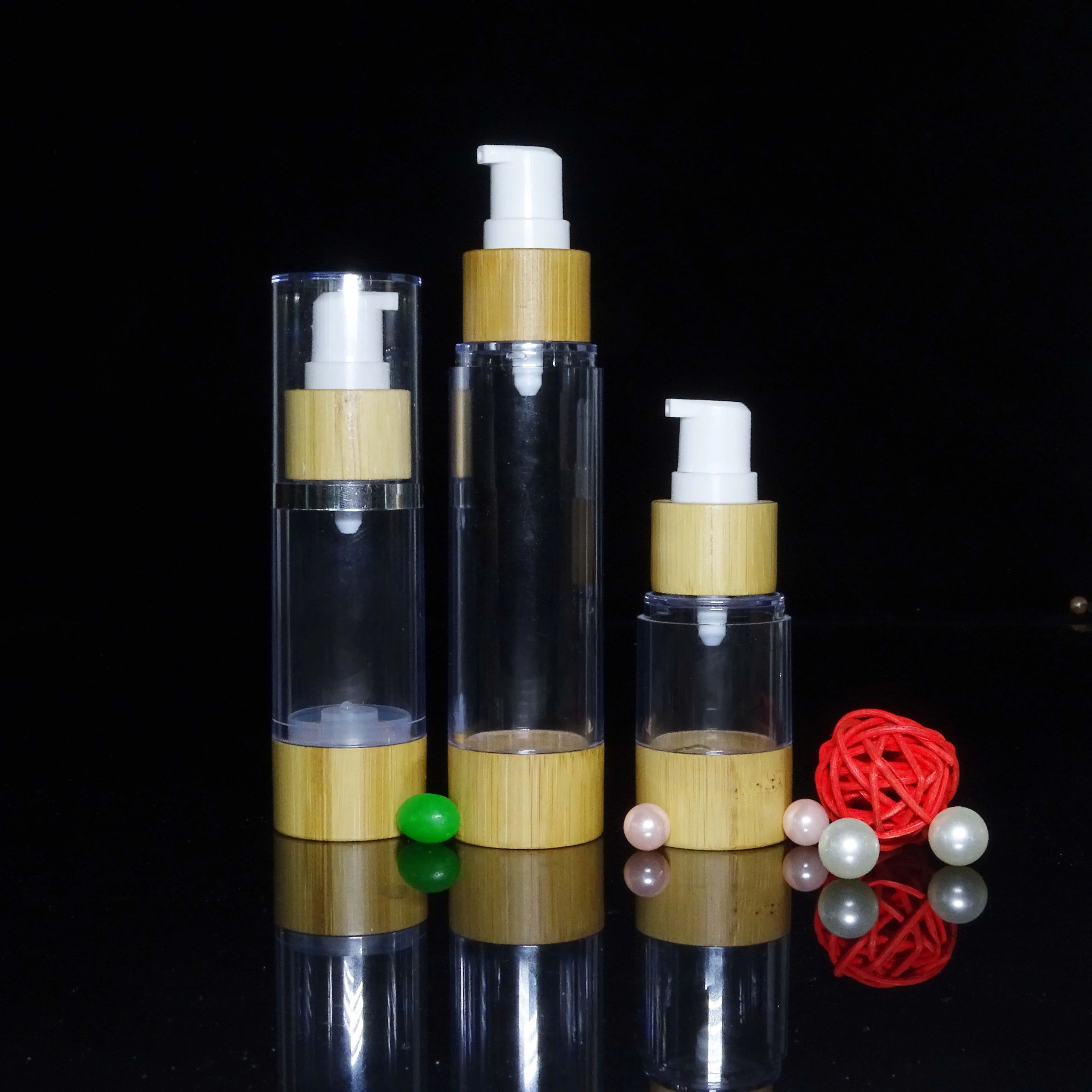 Bamboo Airless Bottles Custom Brand Airless Bamboo Lotion Pump Bottle For Shaving Cream 15ml 30ml 50ml