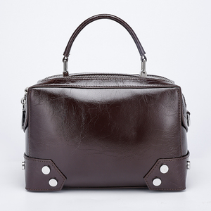 Bolso de mano de cuero genuino para mujer, nuevo acabado de cera de aceite, bandolera Boston, bolso de hombro impermeable con cierre de cremallera a la moda Simple - Product Image 6