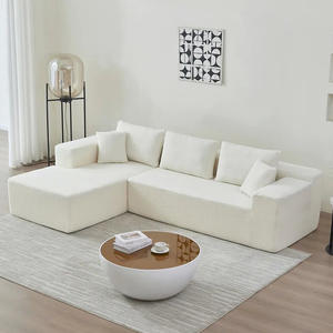 Sofa panjang Ottoman Modular bersudut dengan bagian Sofa 4 potong Sofa bulu Chaise reversibel cetak polos - Product Image 1