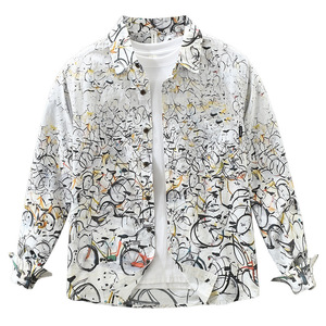 Chemises décontractées pour hommes en coton 100% à manches longues, imprimées à la main avec un motif de vélo, style hip-<span class=keywords><strong>hop</strong></span>, respirantes, à boutons sur le devant, vente en gros - Product Image 5