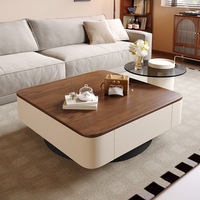 Ensemble de table basse carrée minimaliste moderne en bois massif de noyer avec tiroirs pour salon, haut de gamme, subtilement luxueux