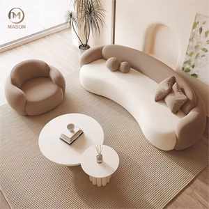 Sofá Seccional Contemporáneo de Tela Crema, Ahorra Espacio, con Cojines de Esponja, Ideal para Salas de Estar Pequeñas o Áreas de Recepción - Product Image 2