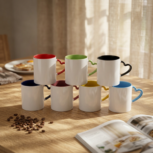 Taza de Café de Cerámica Personalizada por Sublimación, Taza de Porcelana con Asa en Forma de Corazón, Interior de Color, para Regalo y Oficina - Product Image 1