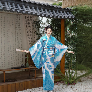 Kimono Japonés, Disfraz <span class=keywords><strong>de</strong></span> Cosplay, Kimono Azul Vintage para Mujer, Estilo Asiático, Yukata Sexy con Obi, Vestidos <span class=keywords><strong>de</strong></span> <span class=keywords><strong>Geisha</strong></span> Estampados - Product Image 4