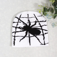 Bonnet en tricot jacquard Y2K motif toile d'araignée, style gothique vieilli, avec graphique araignée, unisexe, streetwear hip-hop, chaud et extensible pour l'hiver