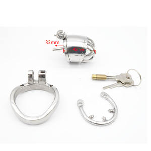 S/L Silver Stainless Steel Male <strong>Chastity</strong> Device Penis Lock Cock <strong>Cage</strong> with <strong>Spiked</strong> Ring Sex Toys for Men Game - Product Image 3