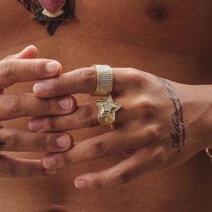 JINSE Hip Hop A <span class=keywords><strong>Cinque</strong></span> Stelle <span class=keywords><strong>Anelli</strong></span> degli uomini di Colore Oro Argento Iced Out Zircone Cubico Dei Monili In Ottone Anello Regali - Product Image 2