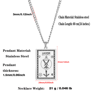 Collana Rettangolare in Acciaio Inossidabile, Simbolo Occulto del Lucifero, Amuleto Luciferoiano, Talismano della Magia che Simboleggia Conoscenza e Libertà - Product Image 3