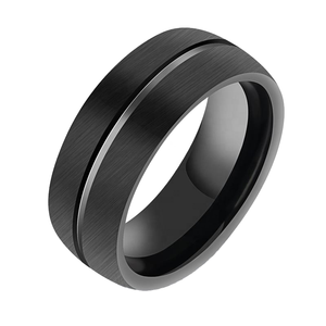 Anello Nuziale Classico in Carburo di Tungsteno Nero con Finitura Opaca, Basso MOQ, Design a Cupola con Scanalature, Confortevole, Regalo per Uomo e Donna - Product Image 1