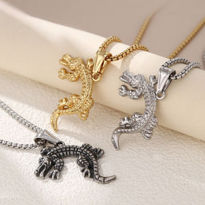 HB580 Nuevo Modelo 2026, Collar con Colgante de Cocodrilo, Cadena de Acero Inoxidable Dorada, <span class=keywords><strong>Negra</strong></span> y Plateada, Moderna y Sencilla para Hombre - Product Image 1