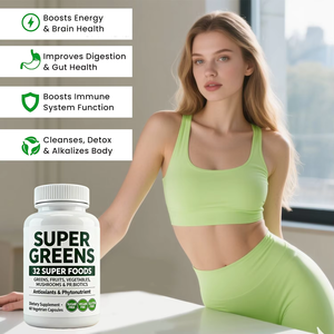 OEM ODM 32 ซูเปอร์กรีนส์ คอมเพล็กซ์ แคปซูล 60 เม็ด ผลิตภัณฑ์ผสมจากอาหารธรรมชาติ พร้อมโปรไบโอติกส์ มังสวิรัติ ปราศจากกลูเตน อาหารเสริม - Product Image 2