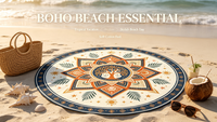 Round Cotton Beach Towel Cut Loop Front Terry Back Boho Mandala Printed Large Blanket for Beach Picnic Yoga