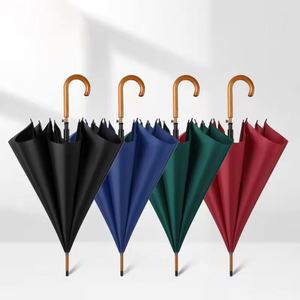 Parapluie de voyage pour adulte avec logo personnalisé, 8 baleines, poignée en bois, design classique, semi-automatique, style droit, en tissu pongé - Product Image 2