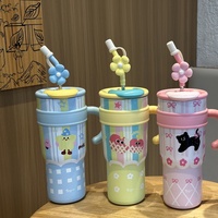 Tutup Sedotan Bunga Dekoratif Tumbler Stainless Steel Motif Kartun Pegangan Sedotan Aksesori Tutup Sedotan Kapasitas Besar Cangkir Terisolasi