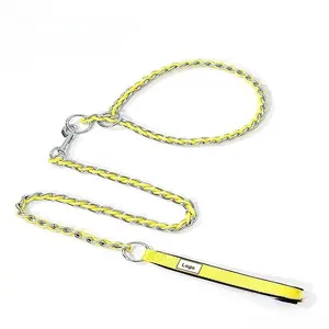 Stainless Steel Silver Color P Chain Dog Leashes collar set With Neoprene Pad Nylon Handle for dogs