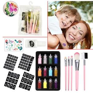 <strong>Kids</strong> Adult Party Glitters Makeup Brushes Set 12 Color Face Body Temporary Stickers Glitter <strong>Tattoo</strong> <strong>Kit</strong> - Product Image 3