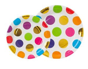 Piatti di Carta Colorati Usa e Getta a Pois <span class=keywords><strong>per</strong></span> Feste, Stoviglie <span class=keywords><strong>per</strong></span> Antipasti, Pranzi, Cene e Dessert, <span class=keywords><strong>Compleanni</strong></span> <span class=keywords><strong>per</strong></span> Bambini - Product Image 1