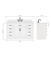Wastafel kamar mandi berdiri bebas kustom putih dengan wastafel keramik mulus papan kayu Solid/MDF tahan lama