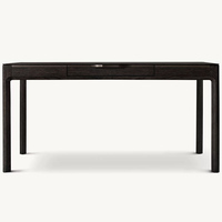 Bureau d'écriture élégant et minimaliste en chêne clair à 1 tiroir avec poignée encastrée en laiton et pieds arrondis pour bureau à domicile, chambre à coucher, personnalisable OEM