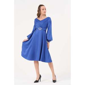 DANS Women's Elegant Blue Solid Color Dress with Modern Design, Available in European Sizes 38-42, Model 1599 - Product Image 3