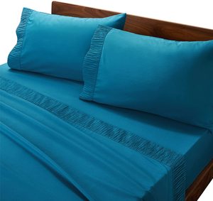 Thiết Kế Dập Nổi Luxury Teal 4 Cái <span class=keywords><strong>Queen</strong></span> Bed Sheets <span class=keywords><strong>Set</strong></span> Mềm Mại 1800 Tấm Ga Trải Giường & Vỏ Gối Bộ - Product Image 5