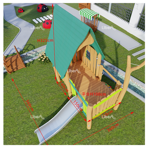 Vườn Playhouse trẻ em ngoài trời của trò chơi bằng gỗ bán buôn trẻ em ngoài trời thiết bị sân chơi với thép không gỉ trượt - Product Image 2