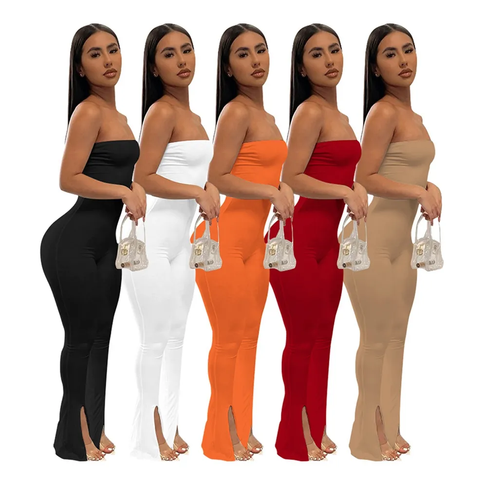 YS011693 2023 yaz straplez kapalı omuz tek parça tulum Bodycon kadın bölünmüş legging