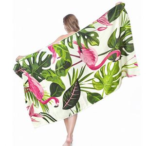 Ventes d'usine absorbant séchage rapide personnalisé été flamant rose Logo sur mesure grande serviette de plage - Product Image 3