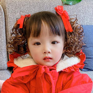 1 paire <span class=keywords><strong>de</strong></span> perruques pour enfants, épingle à cheveux à nœud rouge chinois, princesse, petite fille, cheveux bouclés, accessoires <span class=keywords><strong>de</strong></span> cheveux mignons, coiffe <span class=keywords><strong>de</strong></span> nouvel an pour filles - Product Image 2