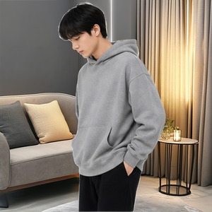 Gray Oversized Hooded Sweatshirt <b>Men</b> <b>Pullover</b> Hoodie Solid 100% Organic Cotton Streetwear <b>for</b> Autumn - Product Image 2