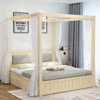 Lit double, chambre principale, lit à quatre colonnes en bois massif, lit de type homestay